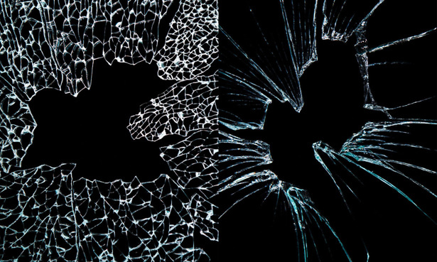 Shattered-glass- Tempered (on Left) - Crumbles into small pieces when broken